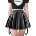 thumbnail image 7 of Littleforbig Women's A-Line Pleated Faux Leather Flared Casual Lace Trim Mini Skirts - Troublemaker Black Medium, 7 of 7