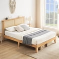 thumbnail image 1 of Ourlova Full Rattan Bed Frame With Natural Headboard-RGB LED Lights-Wood Support-No Box Spring Needed-Boho Style, 1 of 7
