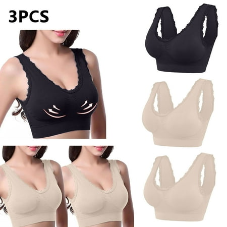 Christmas_Clearance Woman s Lace Splicing Glossy Comfortable Breathable Bra Underwear No Rims Holiday Apparel|Nylon Spandex Beige Sopatenor