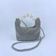 thumbnail image 1 of Xiao Hua Bolso de hombro tejido para mujer, bolso de mano y neceser, elegante bolso de playa de verano, 14 x 11 x 15 cm (plateado)., 1 of 5