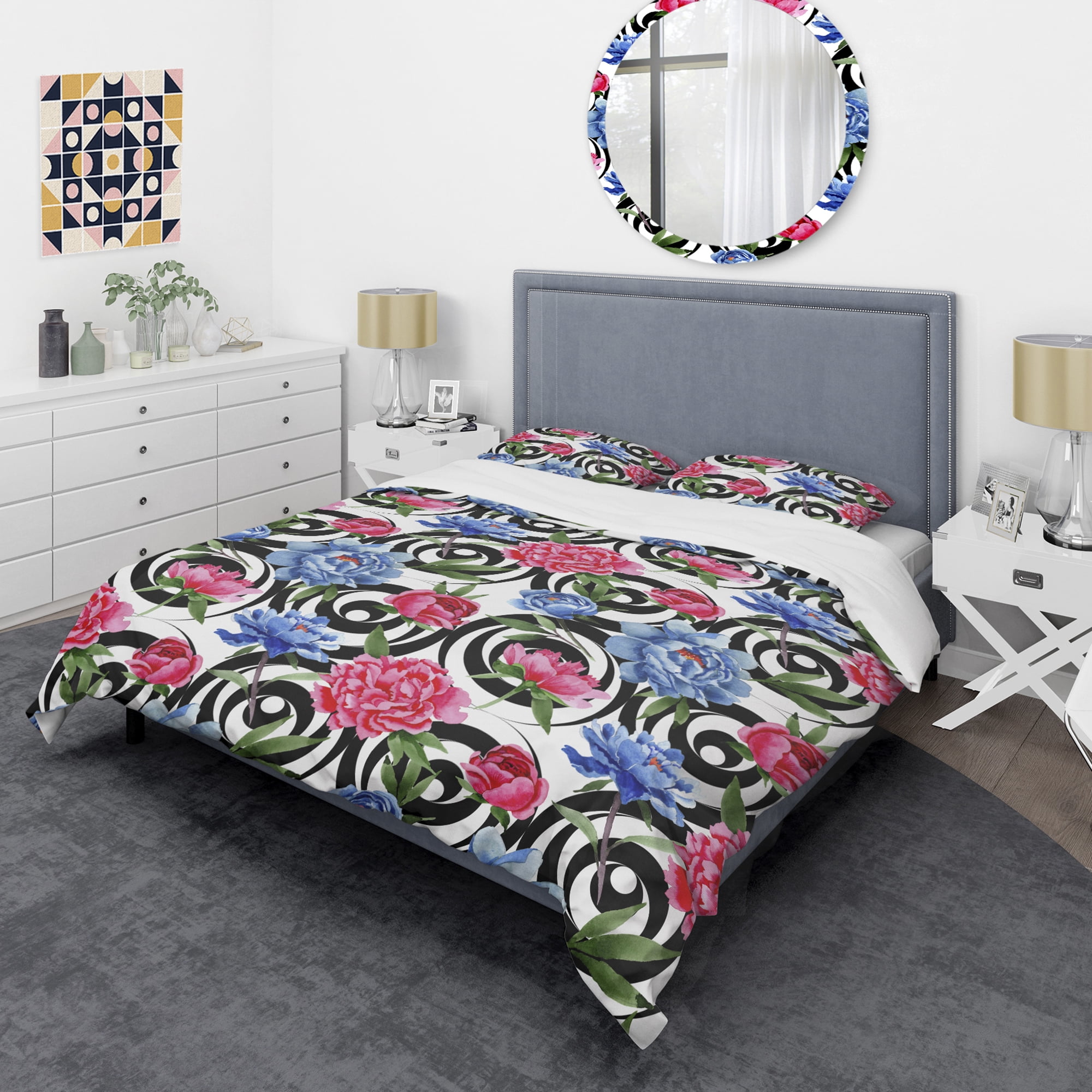 Designart 'Floral Retro Pattern I' Mid-Century Modern Duvet Cover Set