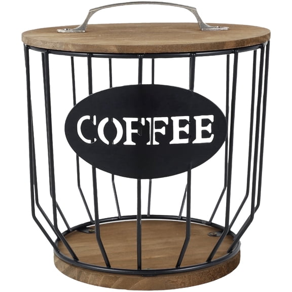 Txkrhwa K Cup Holder Coffee Pod Holder Large Capacity Black Wire Coffee Pod Storage Organizer with Wooden Base Coffee Bar Accessories for Counter