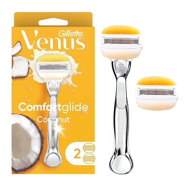 Gillette Venus Store Comfortglide con mango de coco Olay para mujer + recambios de cuchilla, plata, 2 unidades