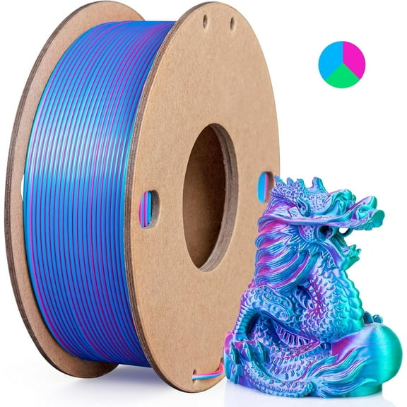 Silk PLA 3D Printer Filament Triple Color 1.75mm Printing Fit Most FDM Printers, 250g Spool(0.55lbs), 3 in 1 Rose Red Sky Blue Green