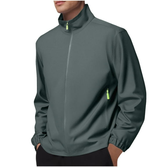 GuangCheng Mens Jackets,Lightweight,Windproof,Water Resistant,Outdoor Jacket with Zippered Pockets,Full Zip Fleece Lined Jackets for Hiking Travel,Gray,S