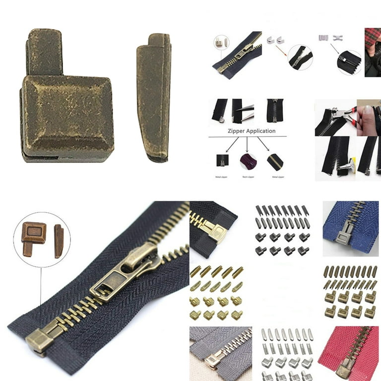 SAVITA 60pcs Metal Zipper Latch Slider Zipper Stops Retainer Insertion Pins  Zipper Stopper Repair Kit for Coats Jacket Repair and Replacement (4