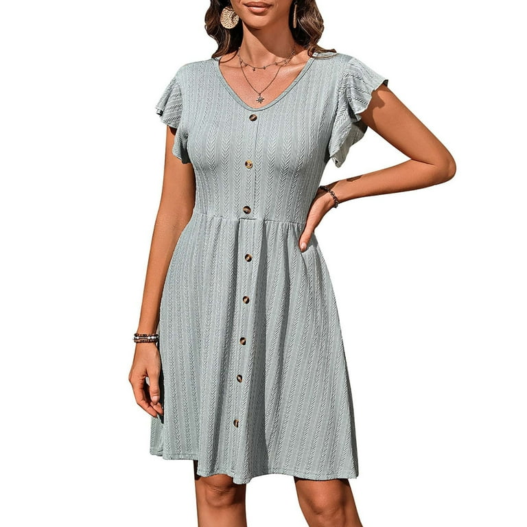 Blmnix New Years Dress Elegant Dresses Button Down Fit & Flare Petticoat  Green V-Neck 1/4 Sleeve Sweater Dress,XL - Walmart.com