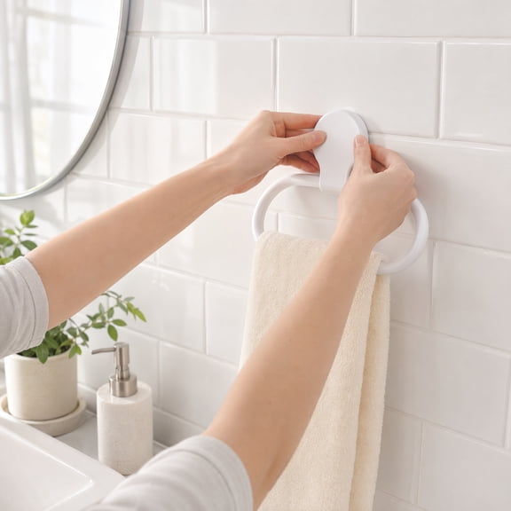MERRYHAPY Self-Adhesive White Bathroom Towel Holder Set, Modern Contemporary Style, Easy to Install and