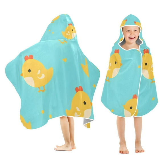 Cartoon Chickens Kids Hooded Beach Towel Baby Bath Poncho Towels with Hood Absorbent 50"x23.5" for Pool Swimming