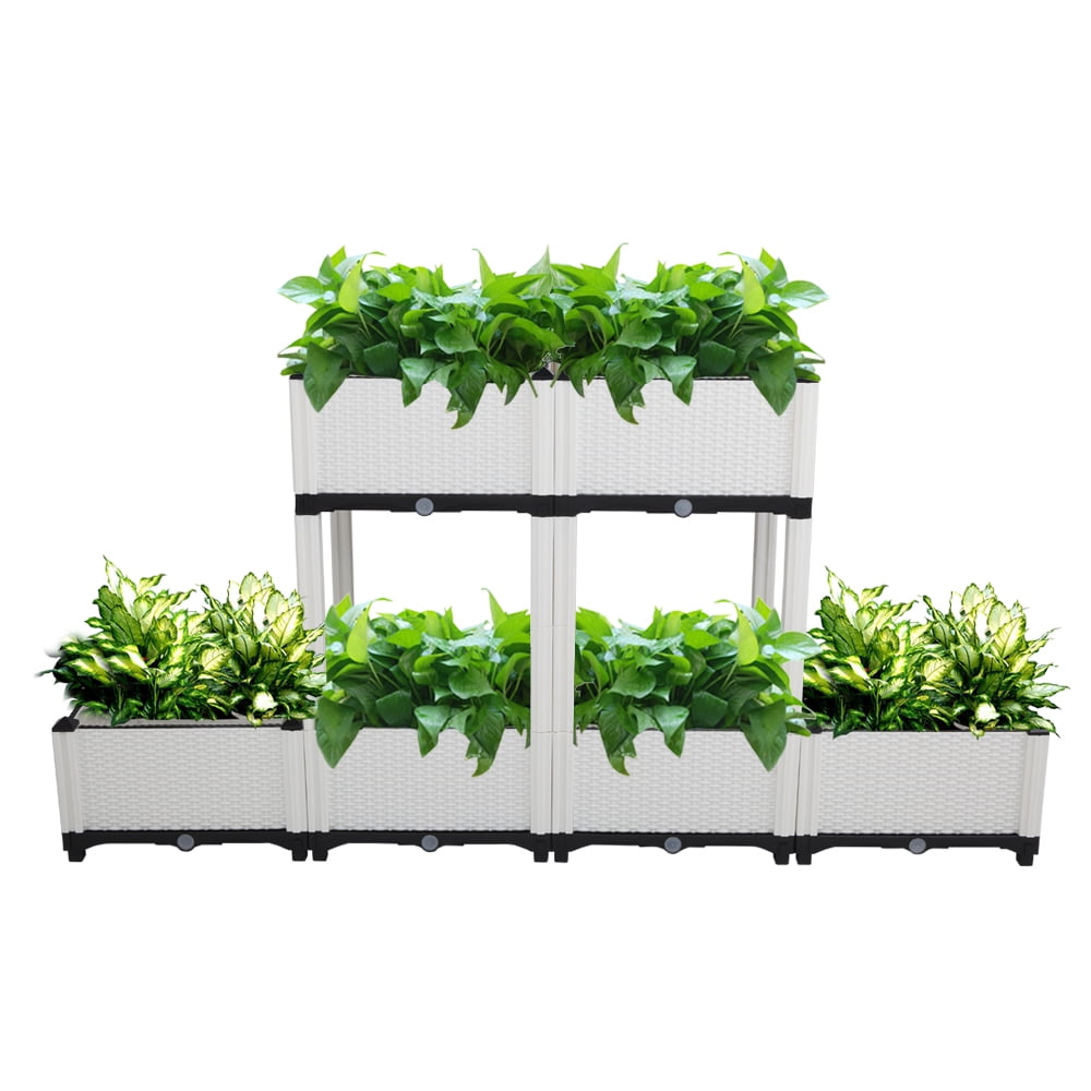 Kepooman 6 Pcs Modern Plastic Raised Garden Bed Planter with Brackets for Vegetables Grass Lawn Yard, White Kepooman 6 Pcs Modern Plastic Raised Garden Bed Planter with Brackets for Vegetables Grass Lawn Yard, White