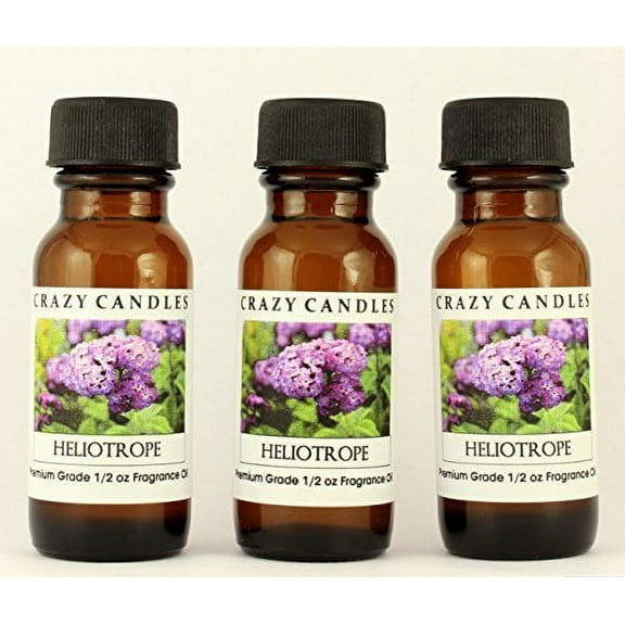 Heliotrope 3 Bottles 1/2 Fl Oz Each 15ml Premium Grade Scented Fragrance Oil By Crazy Candles Floral Vanilla with a Powdery A