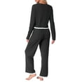 thumbnail image 3 of INSPIRE CHIC Women's Pajama Sets Long Sleeve Crewneck Elastic Waistband Lounge Sets with Pockets L Black, 3 of 6