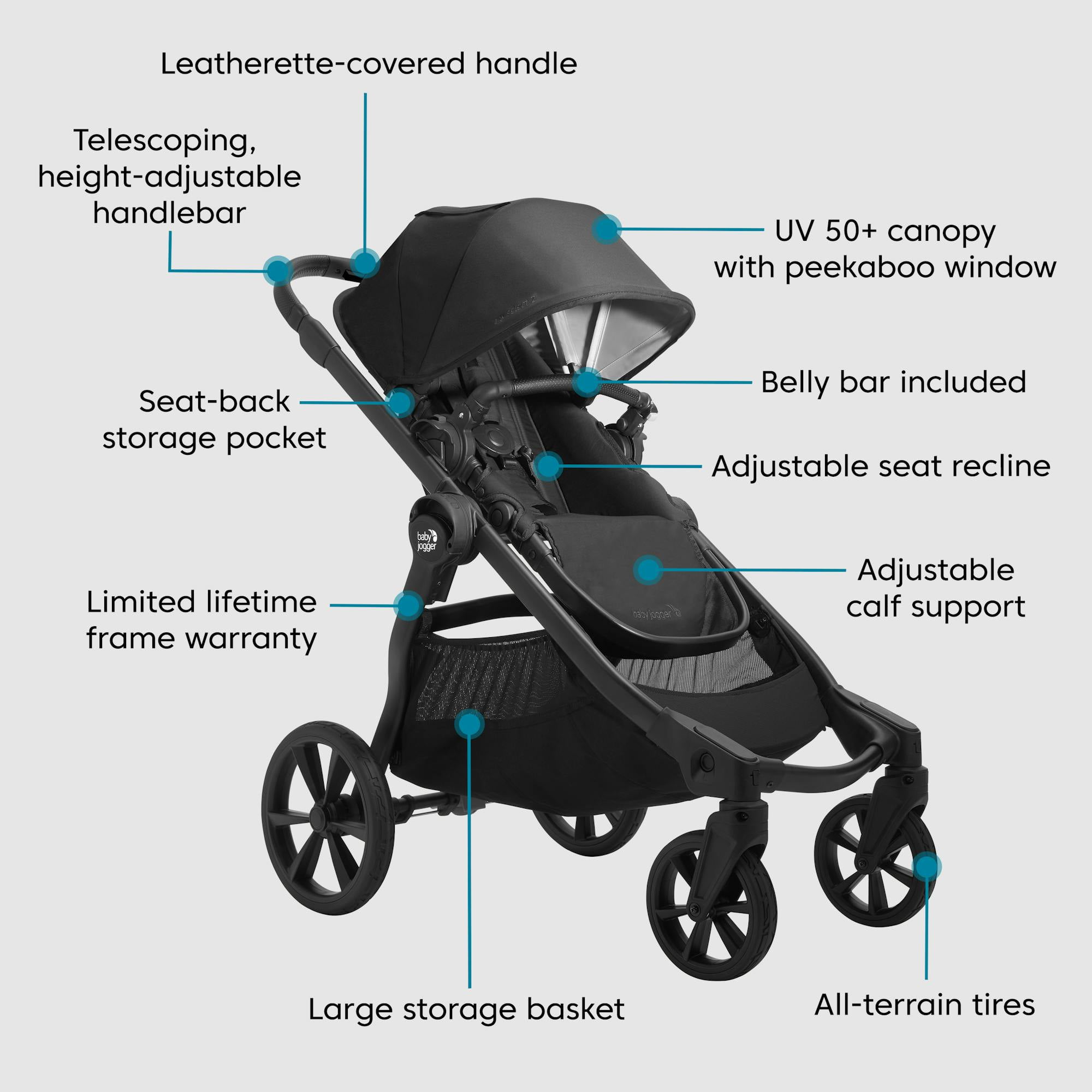 Baby Jogger City Select 2 Travel System, Eco Collection, Infant Essentials Bundle Includes City GO 2 Infant Car Seat, Extra Car Seat Base, Belly Bar & Parent Console