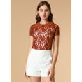 thumbnail image 2 of INSPIRE CHIC Women's See Through Contrast Color Collar Lace Top Blouse, 2 of 6