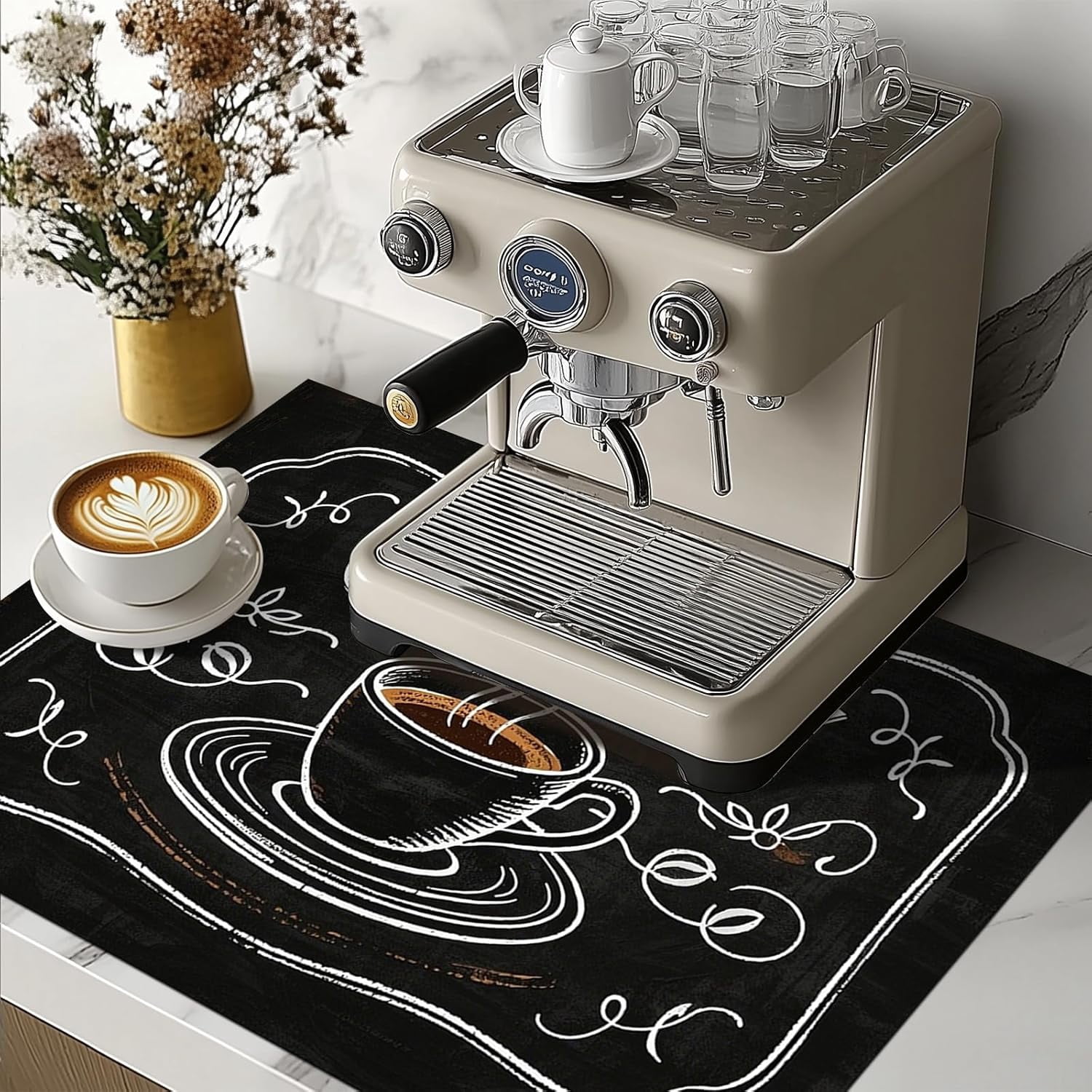 Stove Top Covers for Electric Stove 28x20 Inch Heat Resistant Countertop Protector Glass Cooktop Covers Dish Drying Mat RV Range Top Pad Coffee Chalkboard Design