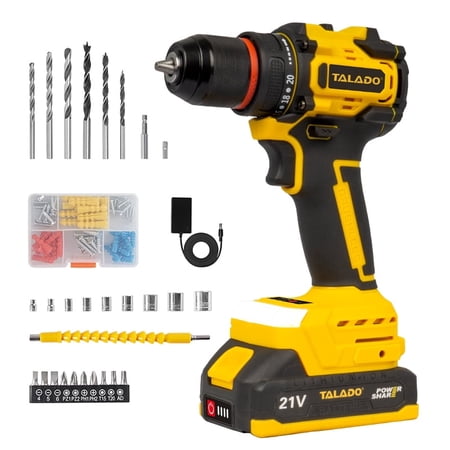 TALADO 21V Brushless Cordless Drill – 20+1 Torque Settings, Built-In LED Light, High-Power Motor for Home DIY, Wood/Metal Drilling & Precision Driving