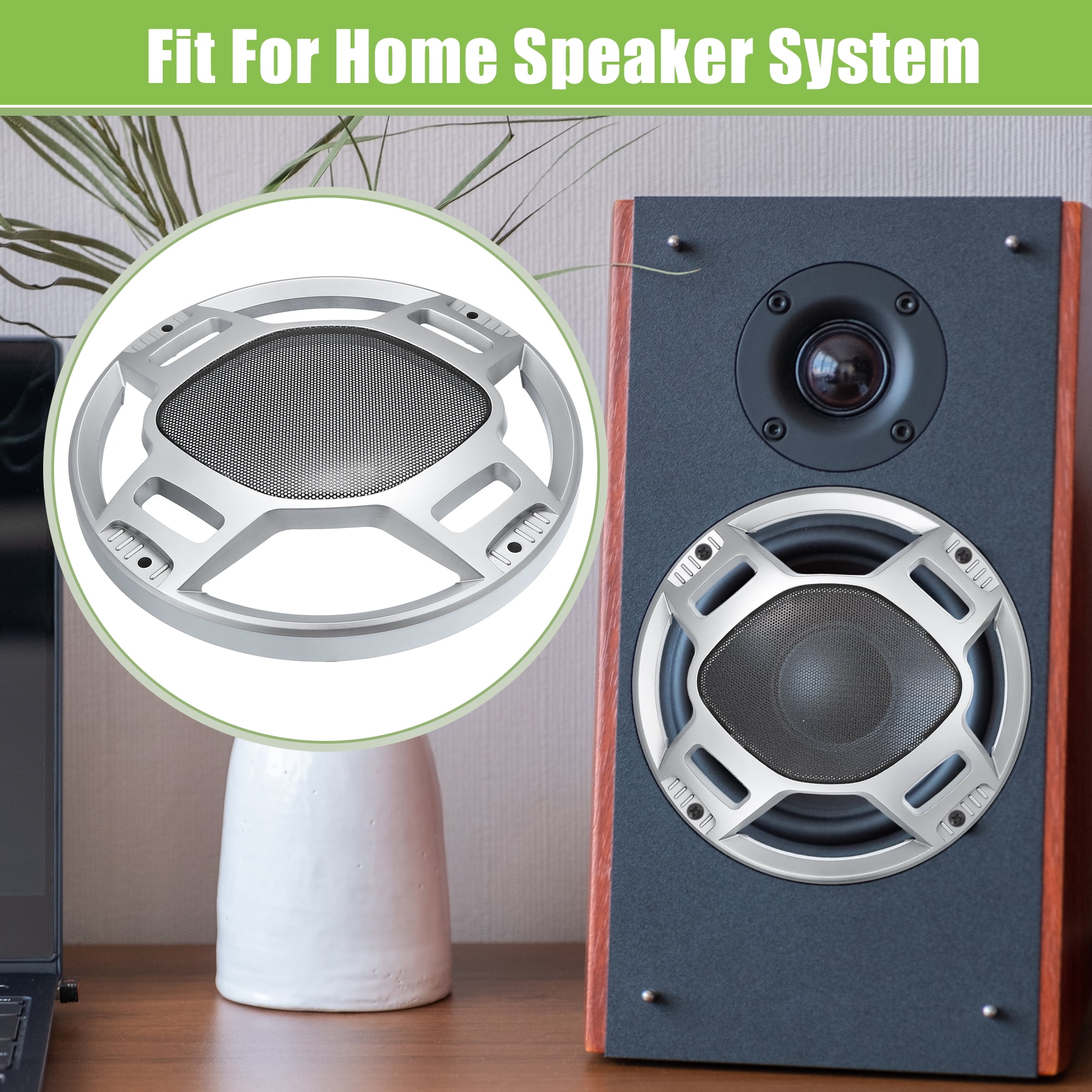 Unique Bargains Car Speaker Grills Cover Guard Protector Case with 8 Screws Silver 12"