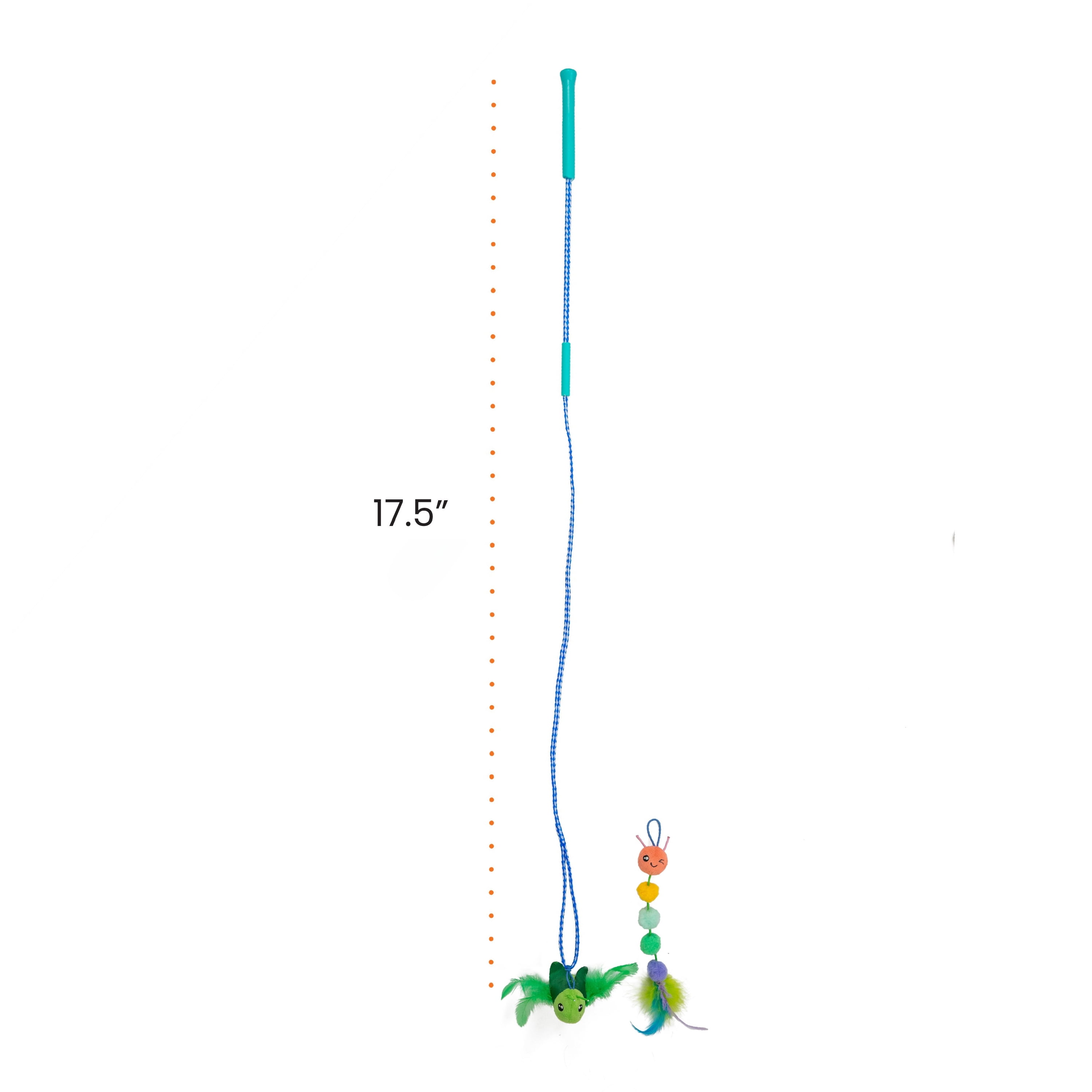 Catstages Tail Teaser Ground Prey Cat Wand Toy for Indoor Cats, Includes 2 Catnip Toys, Crinkle Sounds, Feathers, and Claw-Proof Rope for Interactive Play, Green