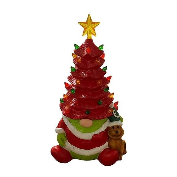 dajkiuy Lighted Christmas Gnomes Decorations, 9" Lighted Up Gnomes Resin Christmas Tree with Lights, Xmas Holiday Decor for Tabletop Home Room Fireplace Office