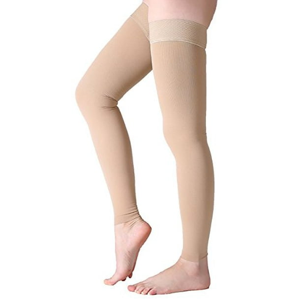 Thigh High Compression Stockings Footless Compression Sleeves Firm Support 30 Mmhg Gradient Compression Socks With Silicone Band Opaque Treatment Swelling Varicose Veins Edema Beige L Walmart Com Walmart Com