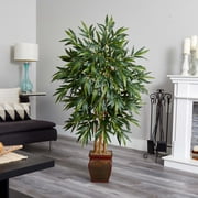 Nearly Natural 5.5 Bamboo Artificial Plant with Decorative Planter, Green