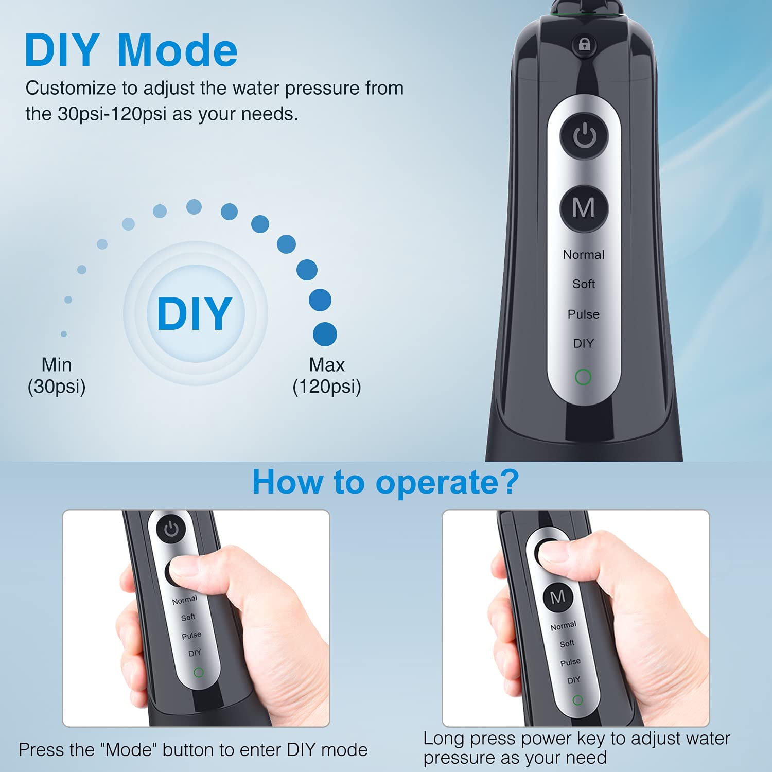 Cordless Water Flosser for Teeth, INSMART,Portable Rechargeable Teeth Cleaner with DIY Mode RGB Light, 4 Jet Tips IPX7 Waterproof Dental Oral Irrigator