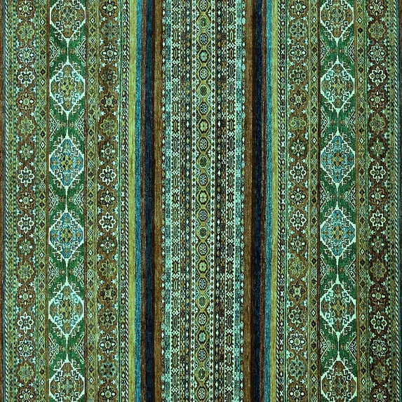 Ahgly Company Machine Washable Indoor Square Abstract Turquoise Blue Modern Area Rugs, 5' Square