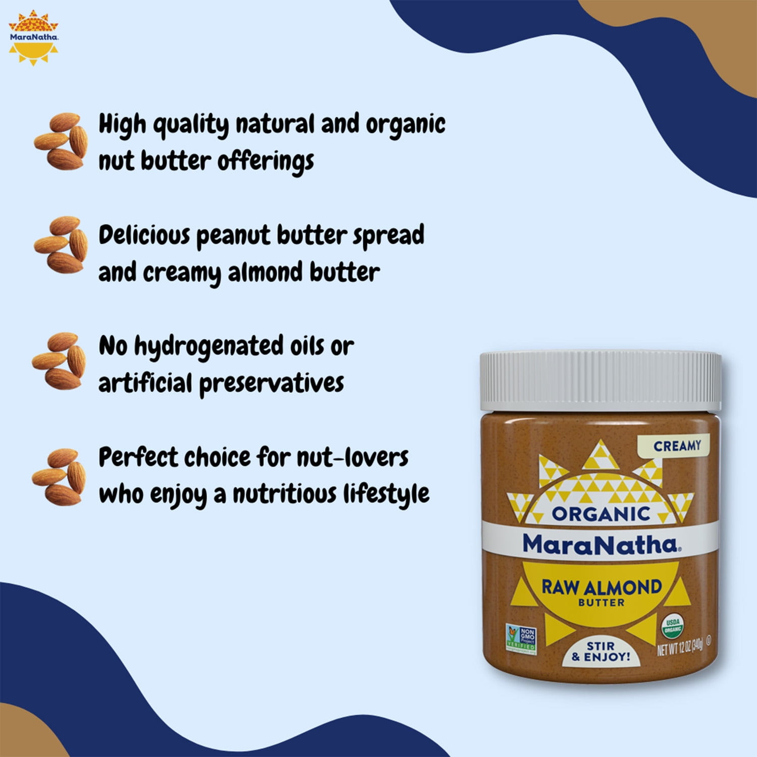 MaraNatha Organic Creamy Raw Almond Butter, 12 oz