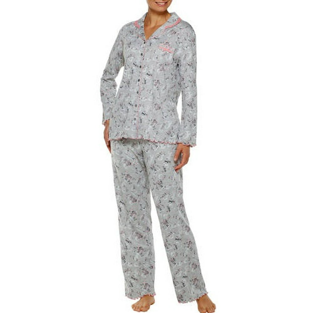 Secret Treasures Women's Button up Notch Neck Knit Pajama 2 Piece