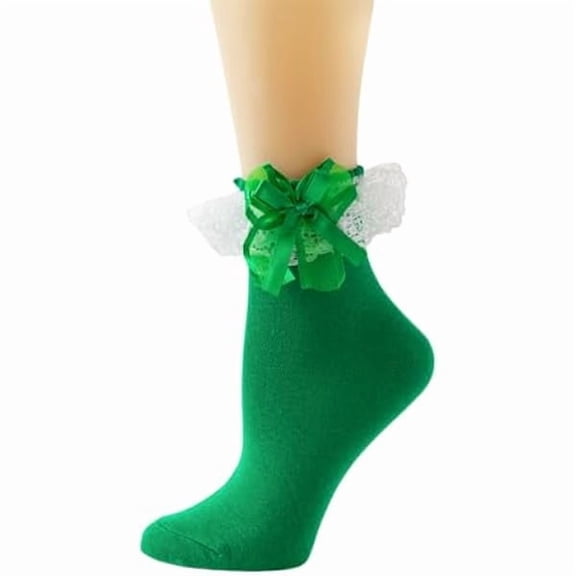 Eryueer Lace Ruffle Frilly Ankle Socks for Women - Cute Kawaii Lolita Socks with Bow