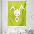thumbnail image 1 of Bunny Tapestry, Cartoon Character on a Green Background Clipart Nursery Composition, Wall Hanging for Bedroom Living Room Dorm Decor, 60"W X 80"L, Apple Green White Warm Taupe, by Ambesonne, 1 of 2