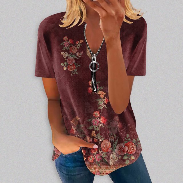 Mode Décontractée pour Femmes Chemises Imprimées Manches Courtes Tee-Shirts Amples Tunique Blouse Hauts pour Femmes Hauts Manches Courtes pour Femmes Imprimé Floral Hauts pour Femmes