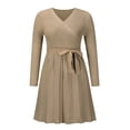 thumbnail image 3 of Vestido de mujer suéter de invierno de manga larga con cuello en V vestido de punto de cintura alta vestido corto elegante de línea A con cinturón extraíble, 3 of 6