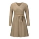 thumbnail image 3 of Vestido de mujer suéter de invierno de manga larga con cuello en V vestido de punto de cintura alta vestido corto elegante de línea A con cinturón extraíble, 3 of 6