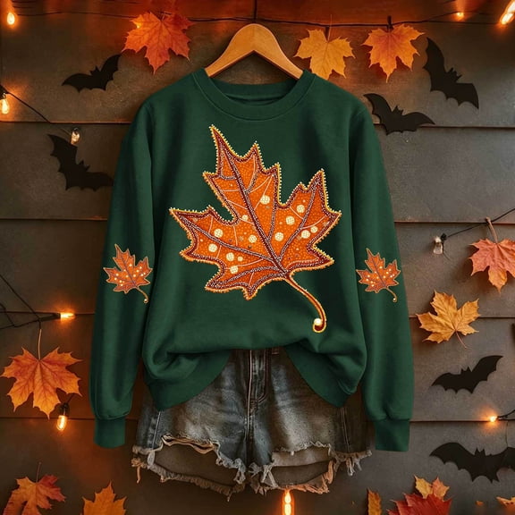 Trikvn Women's Fall Sweatshirt Long Sleeve Crewneck Pullover Autumn Maple Leaf Graphic Tops Casual Loose Fit Comfy Sweaters Thanksgiving Holiday Tee Shirts