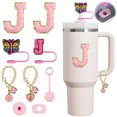 thumbnail image 1 of Set de accesorios con temática de la Copa Stanley rosa: 2 pajitas, 2 agitadores, 2 colgantes y 3 dispositivos antiderrames, compatible con accesorios de la Copa., 1 of 5