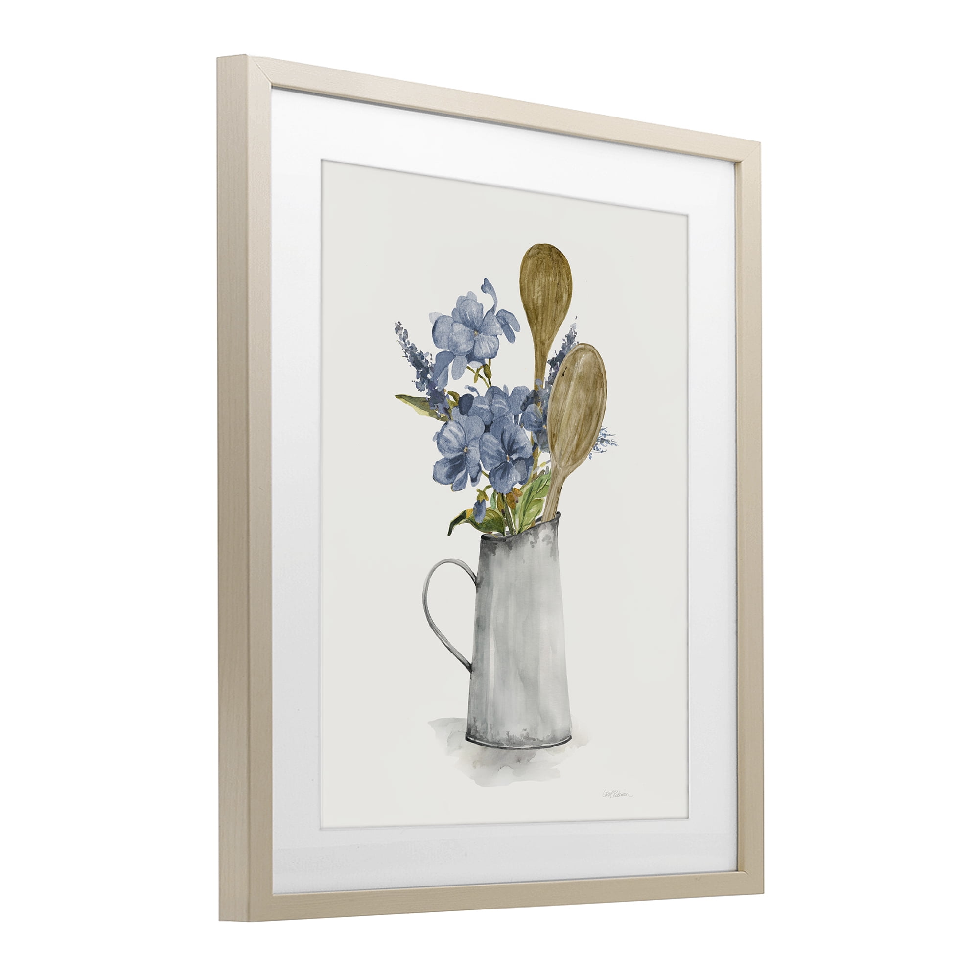 Stupell Industries Kitchen Spoons & Blue Blooms Birch Framed Print Under Glass, design by Carol Robinson