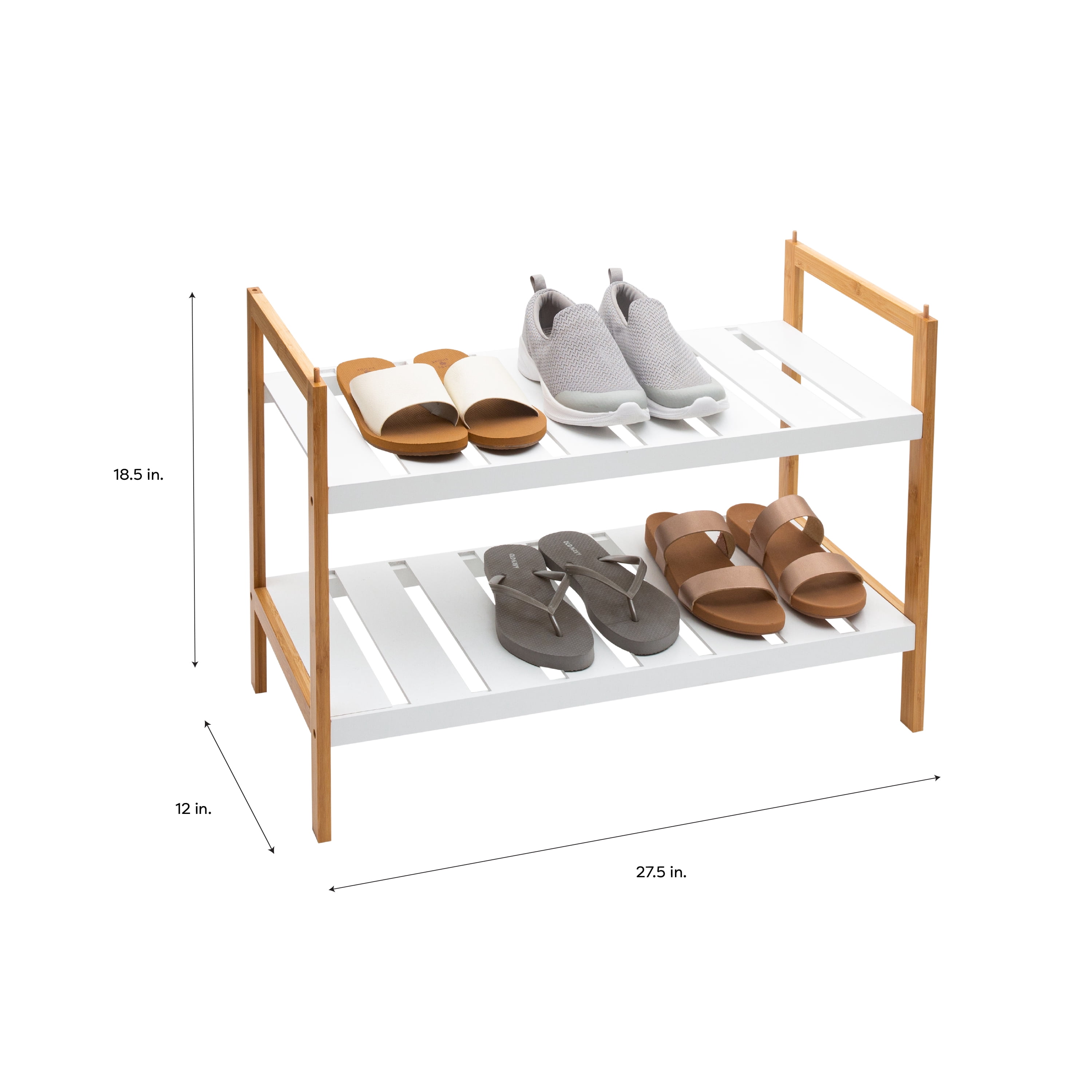 Organize It All 2 Pack Sonora Bamboo 4 Tier Stackable 12 Pair Shoe Rack in White