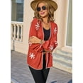 thumbnail image 6 of Women'S Long Sleeve Snowflake Pront Cardigan Knit Sweater Open Front Coat Orange L, 6 of 8