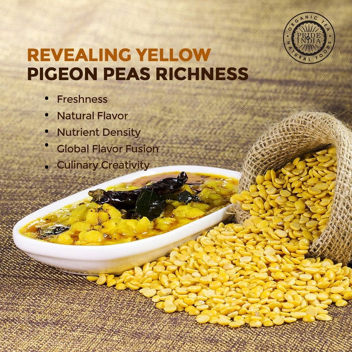 Pride Of India - PACK of 6 - Indian Split Yellow Pigeon Peas - Protein And Fiber Rich Toor (Arahar) Dal, 1.5 Pound Jar