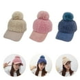 thumbnail image 6 of GENEMA Women Winter Faux Fleece Baseball Peak Cap Fuzzy Warm Solid Color Cute Pompom Hip Hop Sunscreen Visor Brim Beanie Hat, 6 of 19