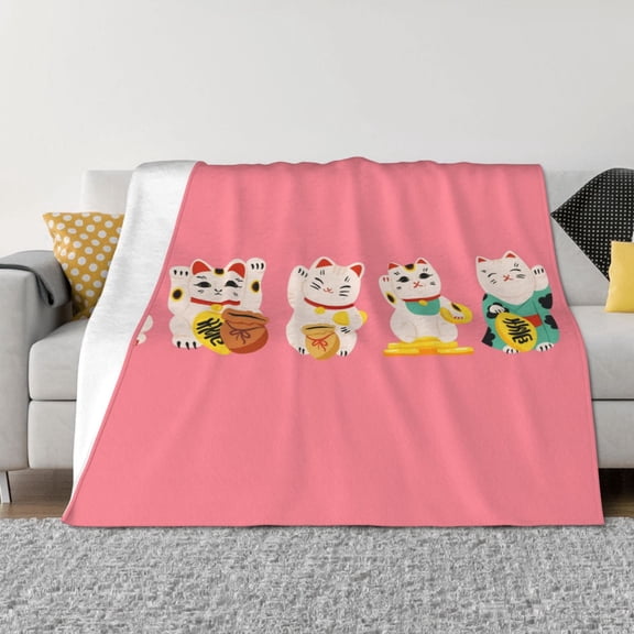 Throw Blanket for Couch - Lucky Cat ,Cute Cat Soft Comfy Lightweight Cozy Warm Throw Blanket, Fuzzy Plush Flannel Blanket & Throws for Sofa and Bed All Season