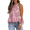 thumbnail image 1 of Blusa de Verano para Mujer, con Cuello Halter, Sin Mangas, Fruncida e Irregular, con Volantes Rosa S, 1 of 3