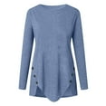thumbnail image 3 of IROINNID Ladies Long Sleeve T Shirts Solid Loose T-shirt Blouse Round-Neck Home Tops,Blue, 3 of 3