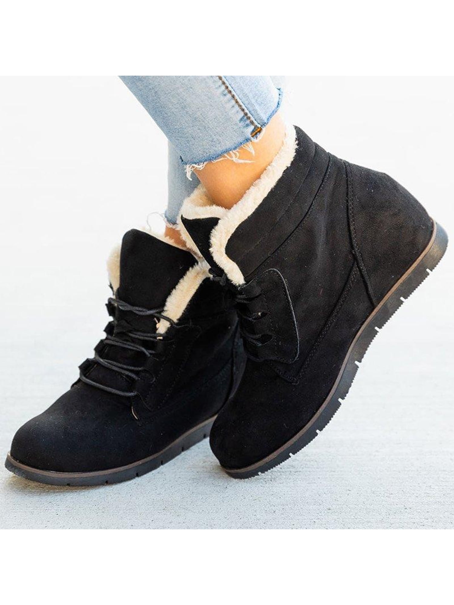 Lacyhop Ladies Wedge Heel Booties Faux Fur Lined Ankle Boots Suede Snow  Boot Dress Casual Winter Shoes Comfortable Lace Up Bootie Black 7.5 -  Walmart.com
