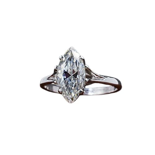 HeartsAndYou 2ct Marquise Cut Moissanite Engagement Ring for Women Classic Solitaire 18k White Gold over Silver