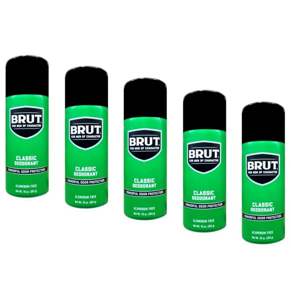 5 Pack Brut Classic Aluminum-Free Deodorant Spray, Powerful Odor Protection 10 oz