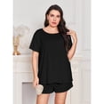 thumbnail image 1 of Pijamas de talla grande para mujer, de verano, para chica gordita, de color liso, holgados, informales, talla 5XL, pantalones cortos de manga corta, ropa de dos piezas para el hogar, 1 of 6