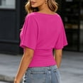 thumbnail image 3 of Women's Cinched Waisted Tops Batwing Short Sleeve Tee Ruched T Shirt for Casual Everyday Wear Hot Pink1,XL, 3 of 4
