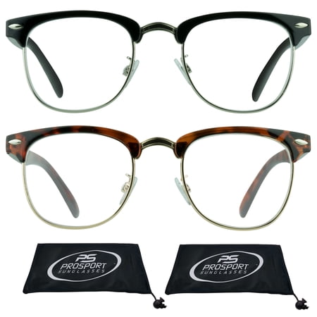 proSPORT Horn Rimmed Reading Glasses Vintage Classic Semi Rimless Men Women 2 Pairs Combo